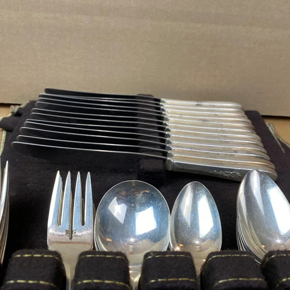 VTG 1941 Tudor Fantasy Silverware Set 58pc Service for 12 Floral Silverplate